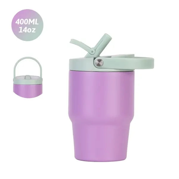 14oz Stainless Steel Tumbler with Handle Straw Lid for Trave