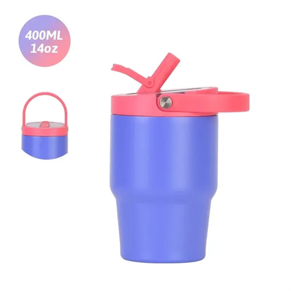 14oz Stainless Steel Tumbler with Handle Straw Lid for Trave