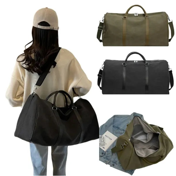 Canvas Duffle Bag with Leather Handles for Travel Weekend