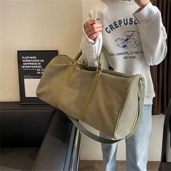 Canvas Duffle Bag with Leather Handles for Travel Weekend