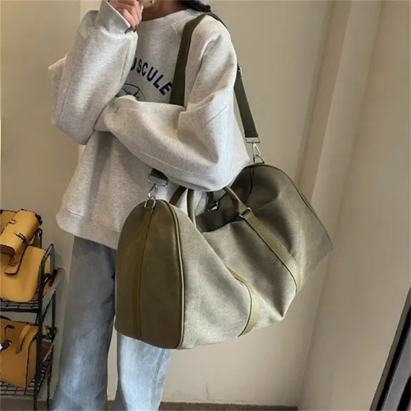 Canvas Duffle Bag with Leather Handles for Travel Weekend