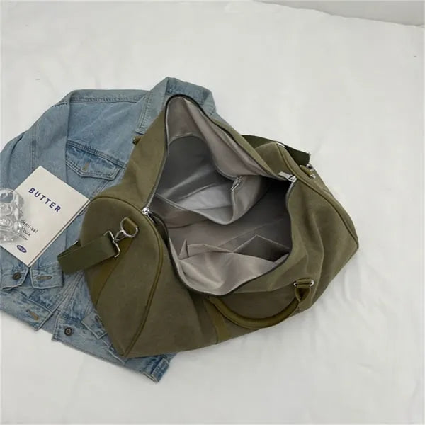 Canvas Duffle Bag with Leather Handles for Travel Weekend
