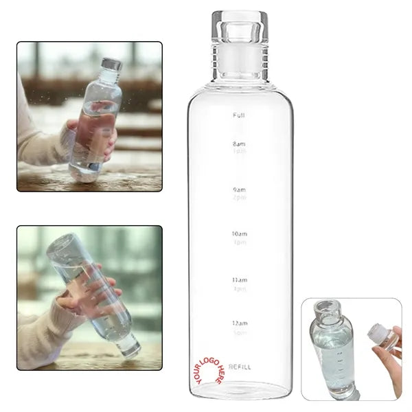 Logo 30Oz Time Marked Glass Water Bottle