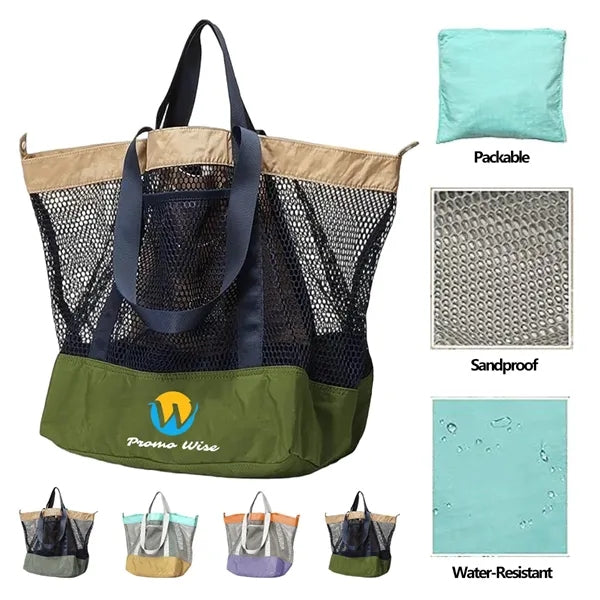 Single-Shoulder Mesh Storage Bag with Multiple Compartments