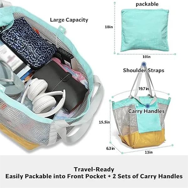 Single-Shoulder Mesh Storage Bag with Multiple Compartments
