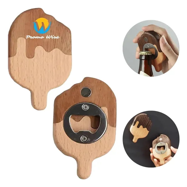 Wood Refrigerator Magnetic Opener Made of Walnut And Beech