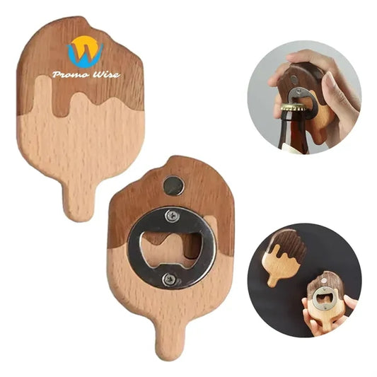 Wood Refrigerator Magnetic Opener Made of Walnut And Beech