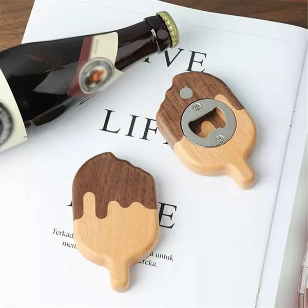 Wood Refrigerator Magnetic Opener Made of Walnut And Beech