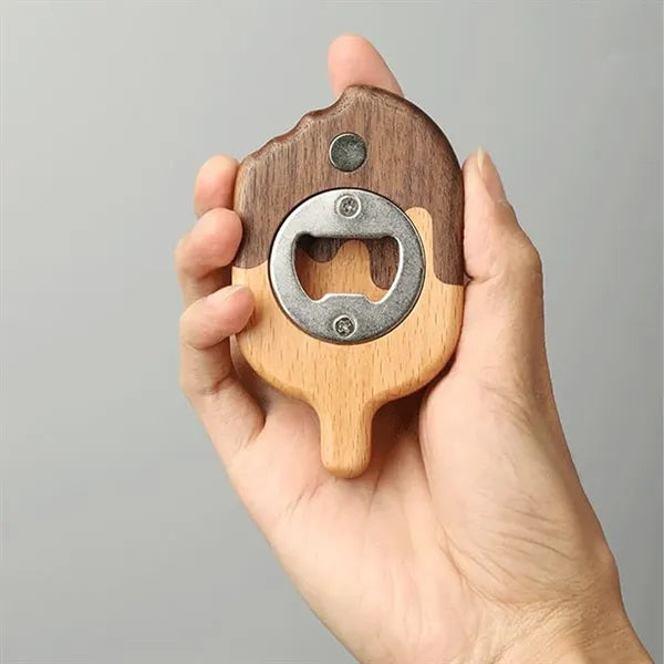 Wood Refrigerator Magnetic Opener Made of Walnut And Beech