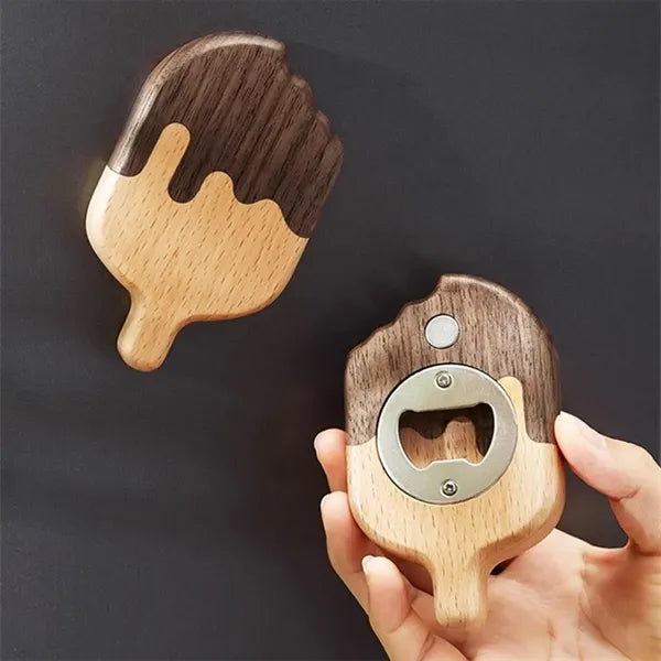 Wood Refrigerator Magnetic Opener Made of Walnut And Beech