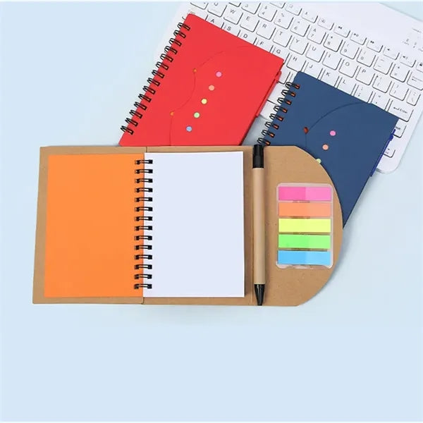 Spiral Eco Kraft Cover Sticky Notes & Notebook W/ Pen