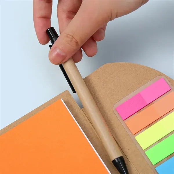 Spiral Eco Kraft Cover Sticky Notes & Notebook W/ Pen