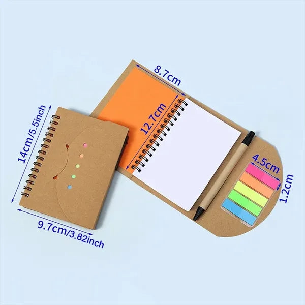 Spiral Eco Kraft Cover Sticky Notes & Notebook W/ Pen