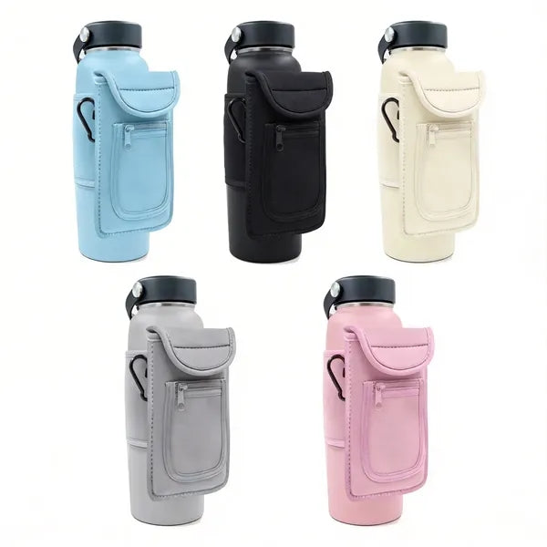 Magnetic Gym Water Bottle Sleeve Pouch with Phone Key Card S