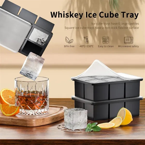 Large Ice Cube Tray with Lid for Whiskey