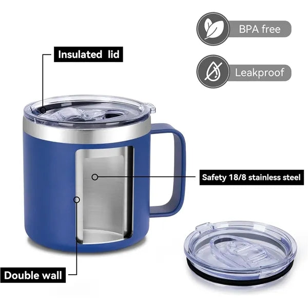 Mug with Lid and Handle, 14oz Stainless Steel Cup