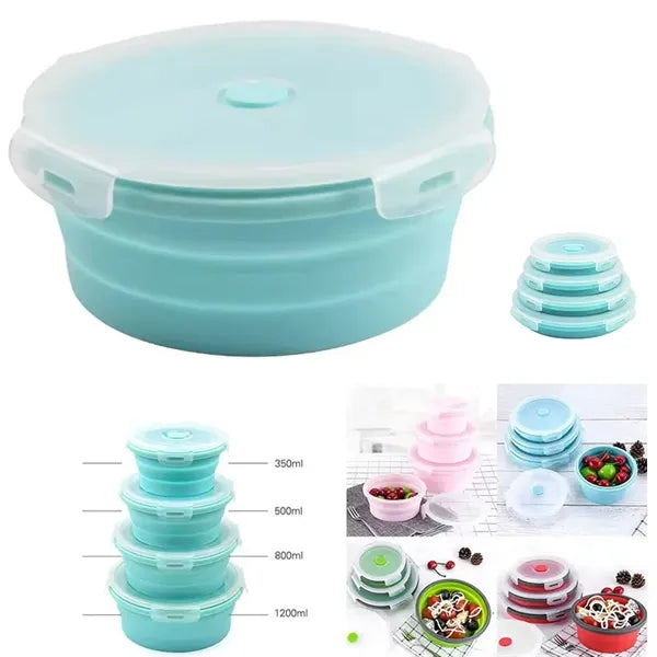 12 OZ Round Silicone Portable folding lunch box