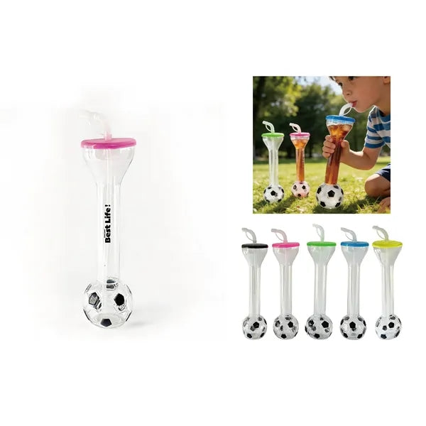20 Oz Soccer Shaped World Yard Cup With Straw And Lid