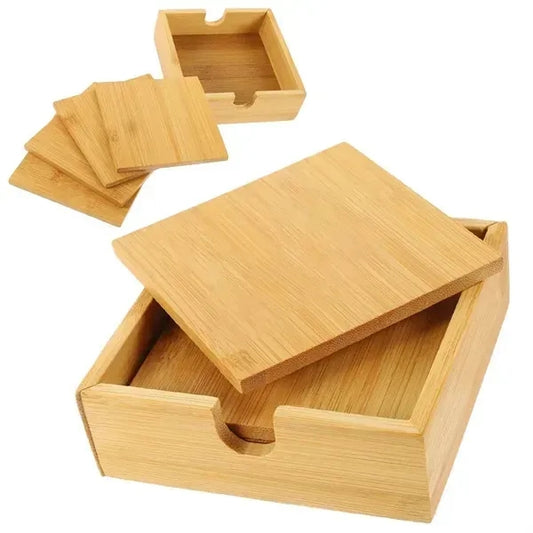 Set of 4 Bamboo Coasters With Box