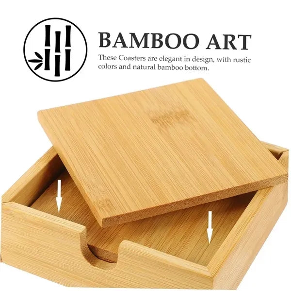 Set of 4 Bamboo Coasters With Box