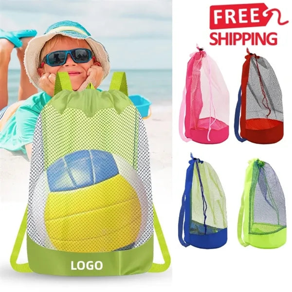 Large Mesh Drawstring Beach Backpack Toy Storage