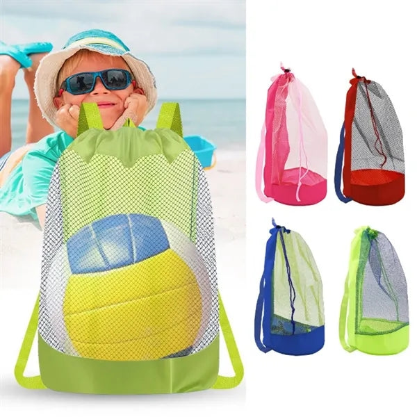 Large Mesh Drawstring Beach Backpack Toy Storage