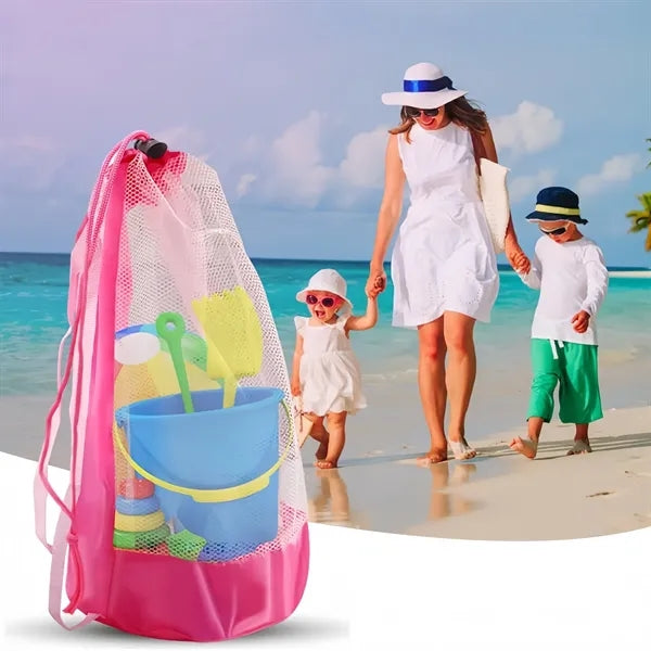 Large Mesh Drawstring Beach Backpack Toy Storage