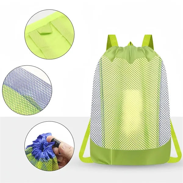 Large Mesh Drawstring Beach Backpack Toy Storage