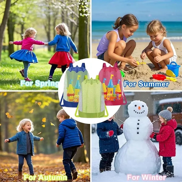 Large Mesh Drawstring Beach Backpack Toy Storage