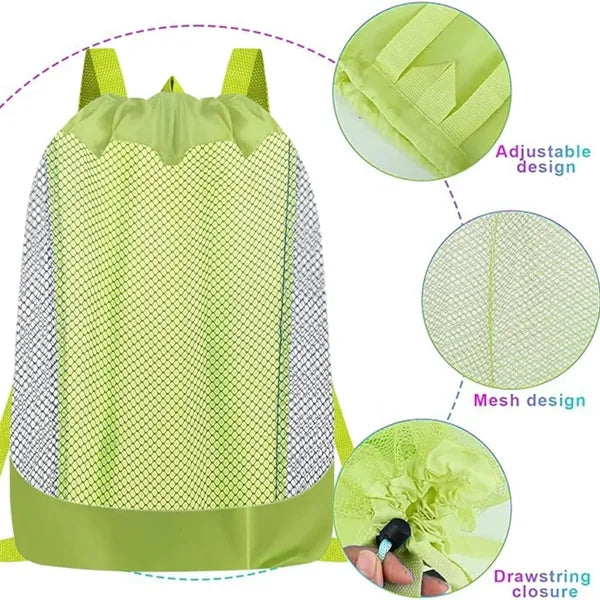Large Mesh Drawstring Beach Backpack Toy Storage