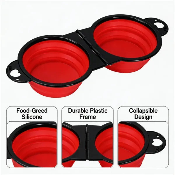 Collapsible TPE Dog Bowl 2-in-1 Travel Feeder with Storage