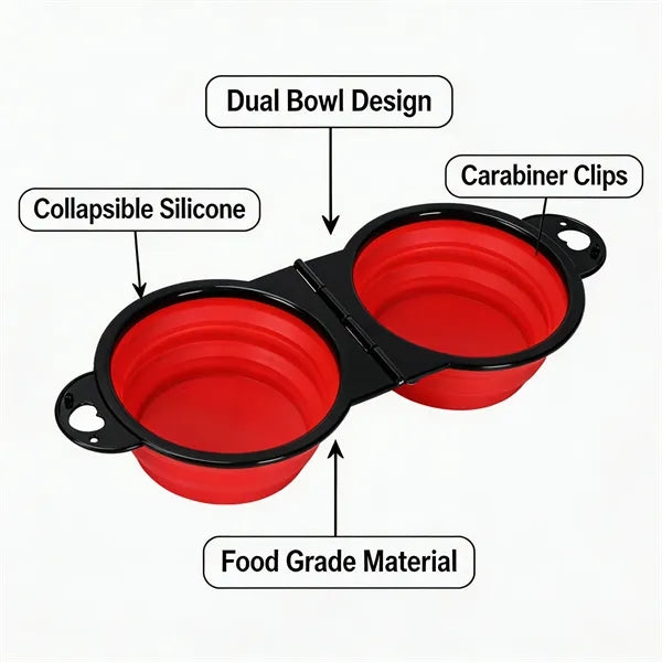 Collapsible TPE Dog Bowl 2-in-1 Travel Feeder with Storage