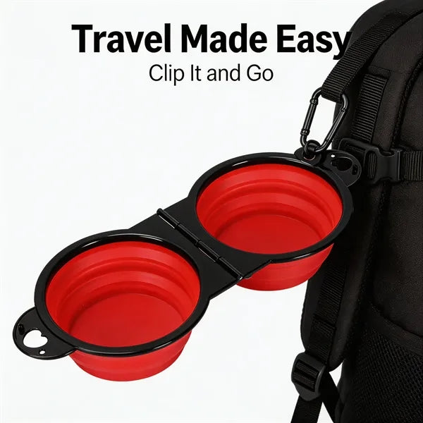Collapsible TPE Dog Bowl 2-in-1 Travel Feeder with Storage