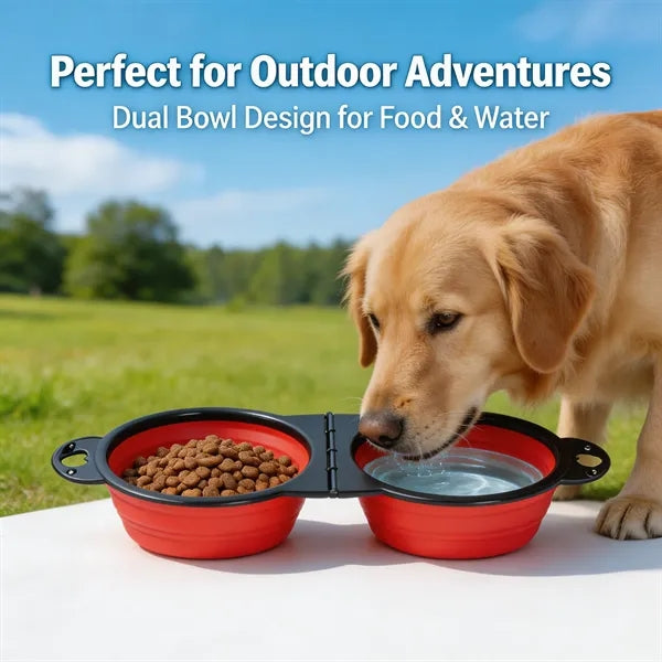 Collapsible TPE Dog Bowl 2-in-1 Travel Feeder with Storage