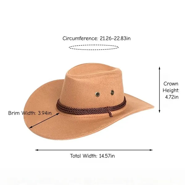 Suede Cowboy Hat Western Style with Chin Strap for Outdoor