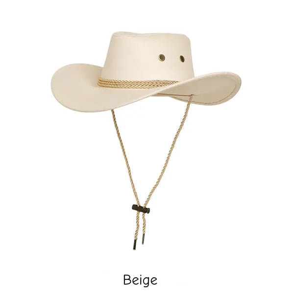 Suede Cowboy Hat Western Style with Chin Strap for Outdoor
