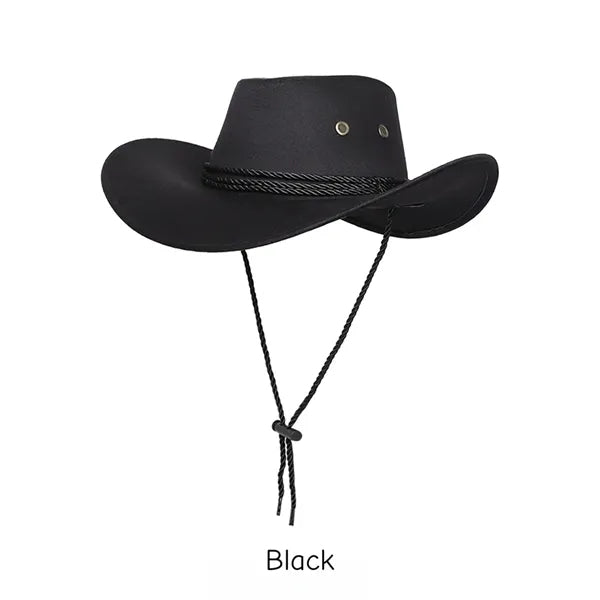 Suede Cowboy Hat Western Style with Chin Strap for Outdoor