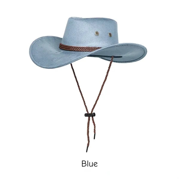 Suede Cowboy Hat Western Style with Chin Strap for Outdoor