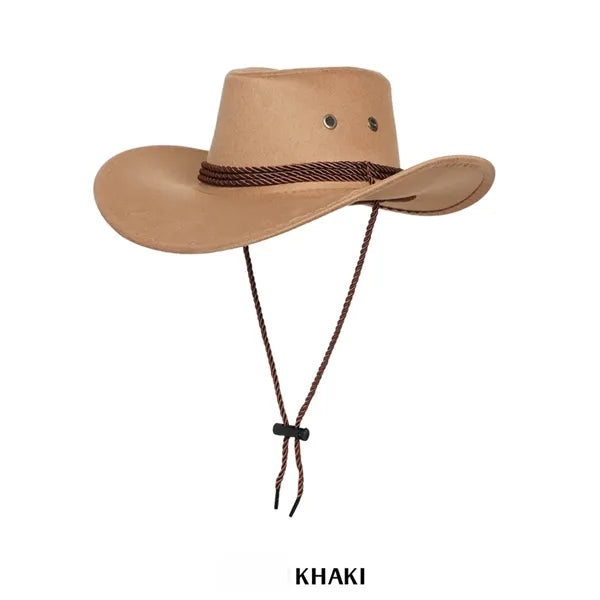 Suede Cowboy Hat Western Style with Chin Strap for Outdoor