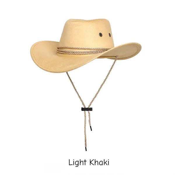 Suede Cowboy Hat Western Style with Chin Strap for Outdoor