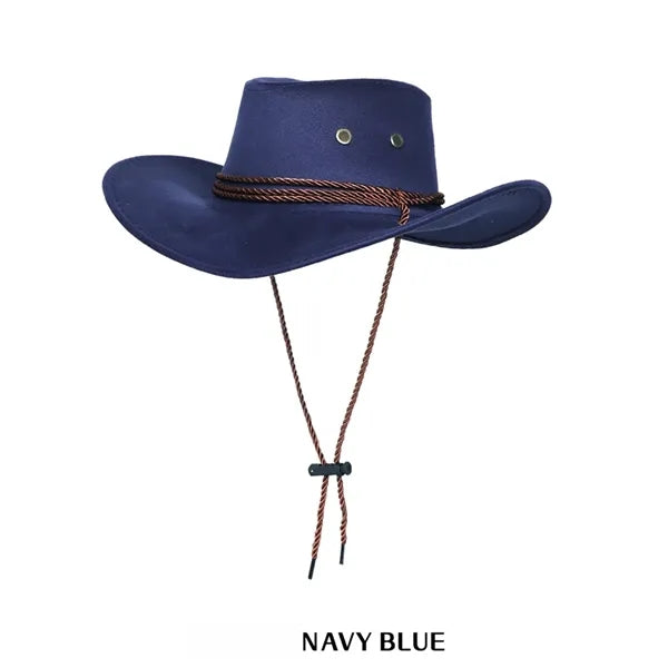 Suede Cowboy Hat Western Style with Chin Strap for Outdoor