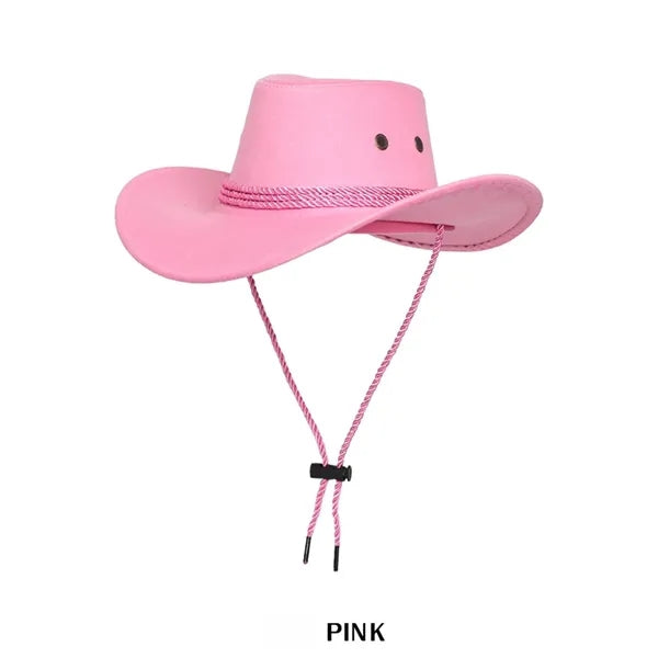 Suede Cowboy Hat Western Style with Chin Strap for Outdoor