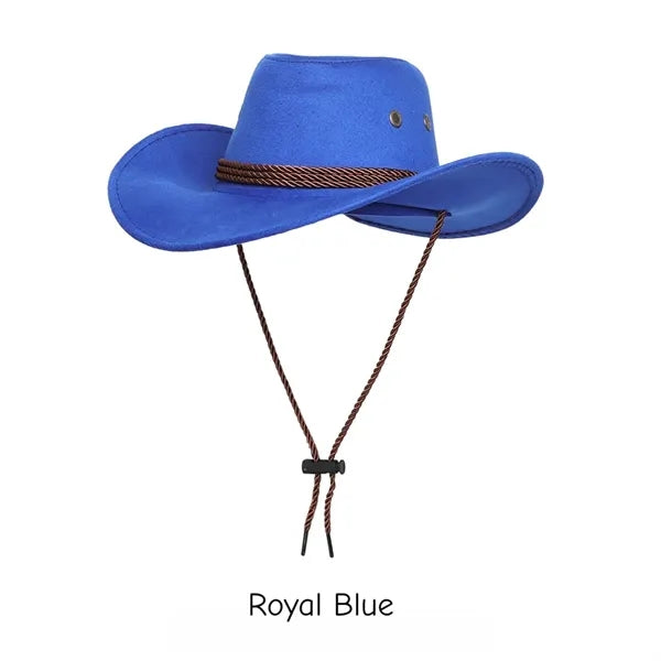 Suede Cowboy Hat Western Style with Chin Strap for Outdoor