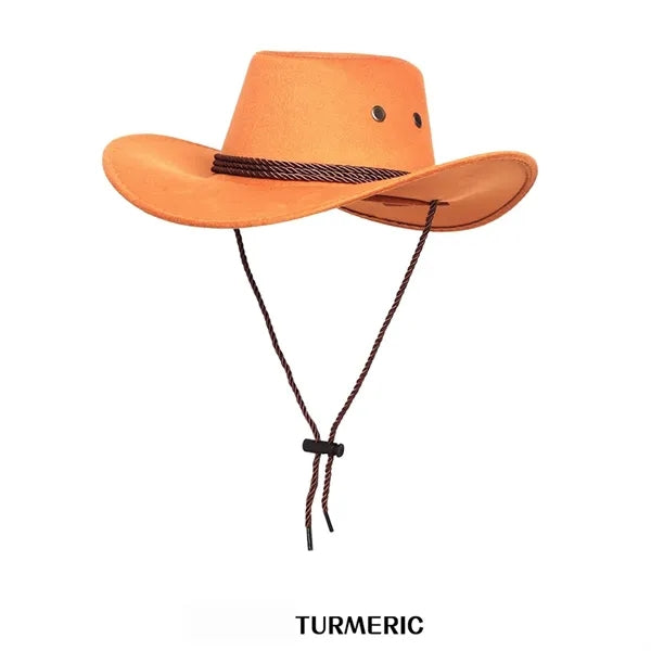 Suede Cowboy Hat Western Style with Chin Strap for Outdoor