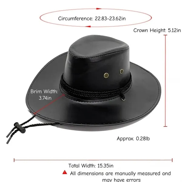 PU Leather Cowboy Hat Western Style with Adjustable Strap