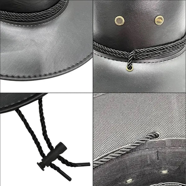 PU Leather Cowboy Hat Western Style with Adjustable Strap