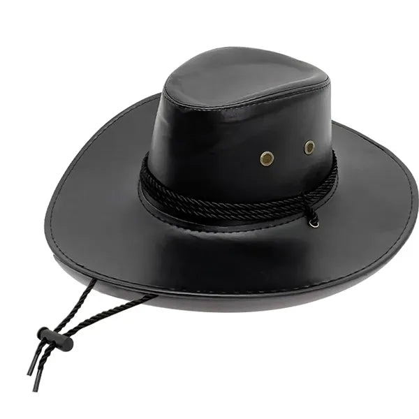 PU Leather Cowboy Hat Western Style with Adjustable Strap