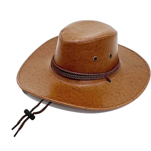 PU Leather Cowboy Hat Western Style with Adjustable Strap
