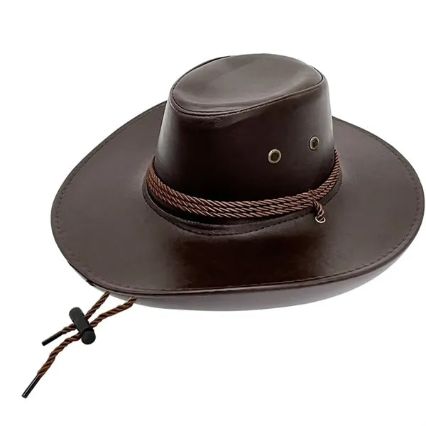 PU Leather Cowboy Hat Western Style with Adjustable Strap
