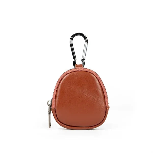 Genuine Leather Mini Coin Pouch with Carabiner for Keys